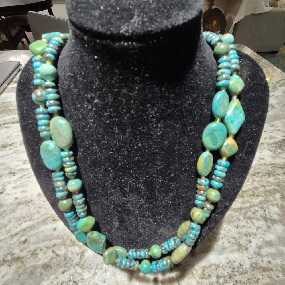 Jay King DTR Sterling Natural Turquoise Nugget Strand Necklace 42"